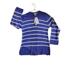 Melrose Silk‎ Studio Blue White Striped Silk Blend Tunic Sweater XL